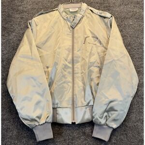 Vintage Satins USA Men's Large Silver Nylon Bomber Jacket Made in USA